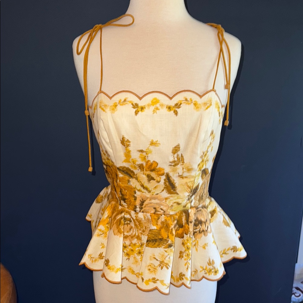 Zimmermann Nwt Aline Scallop Floral Peplum Top Szau 2 Us 6/8